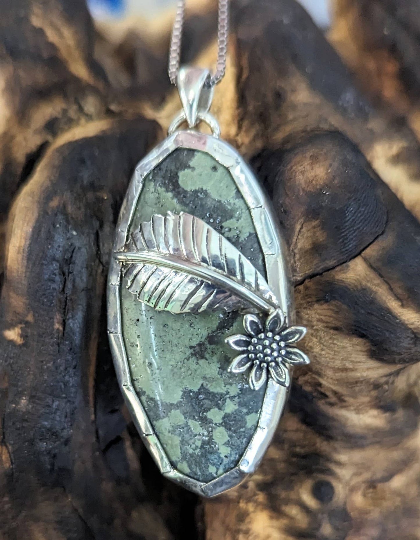 Leland Blue/Green Slag Glass necklace