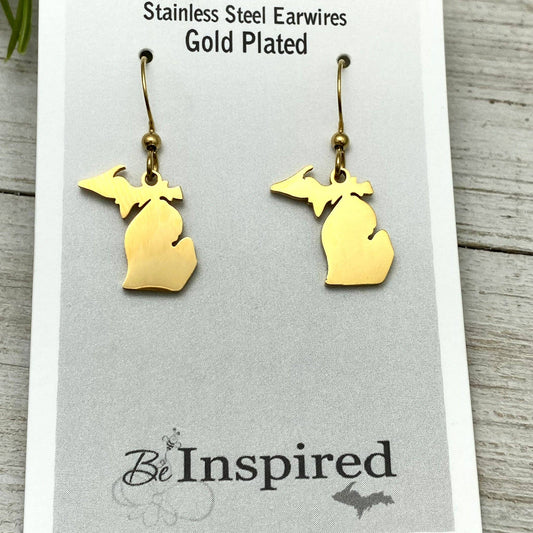 Michigan Gold or Rose Gold Outline Earrings