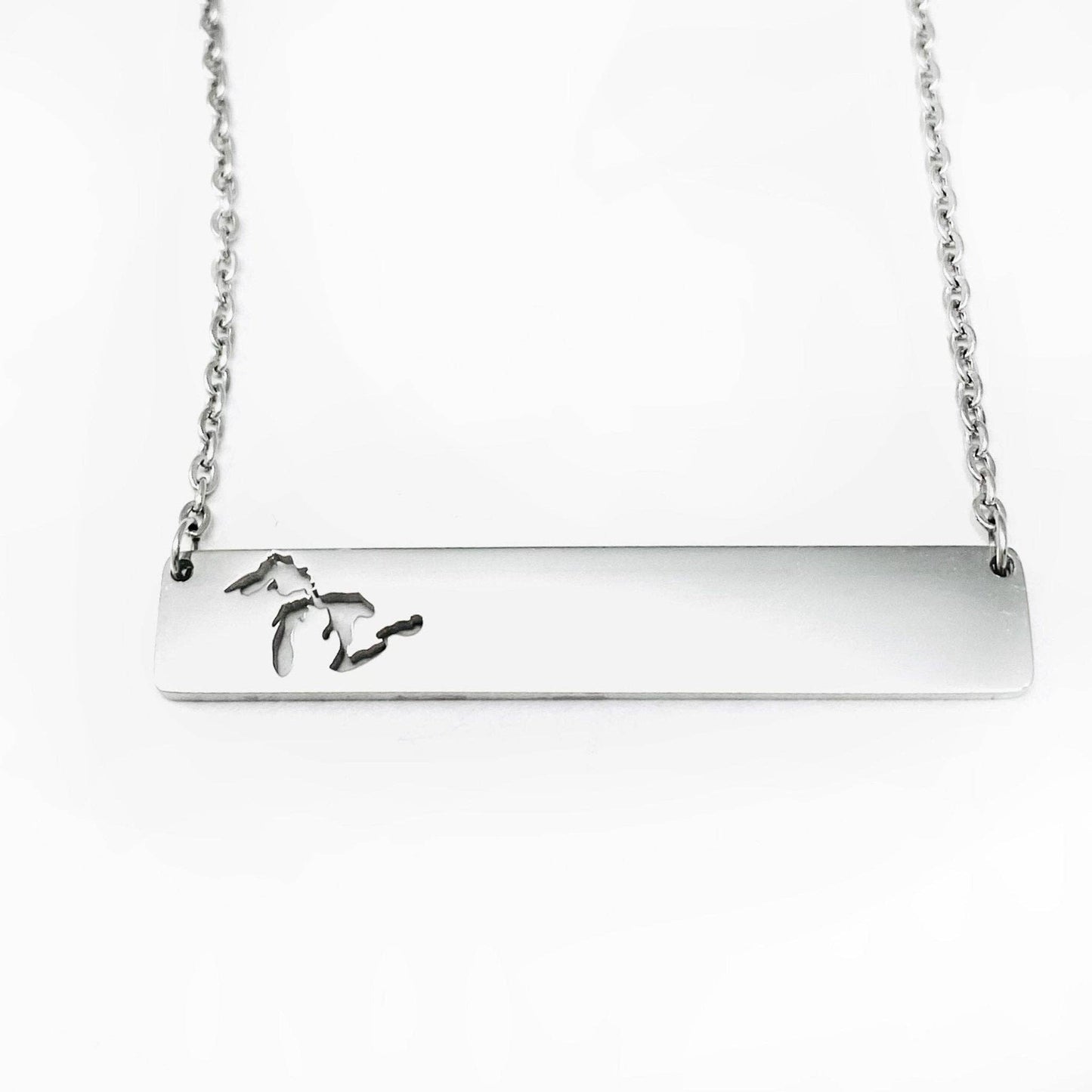 Great Lakes Cutout Bar Pendant, Horizontal Silver