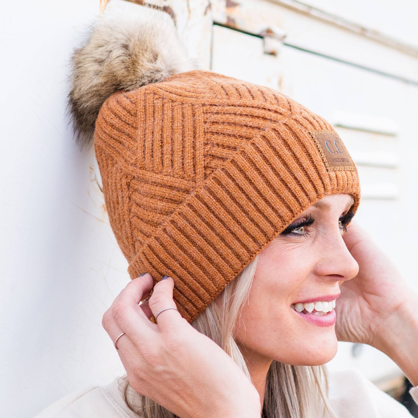 CC Criss-Cross Suede Patch Beanie