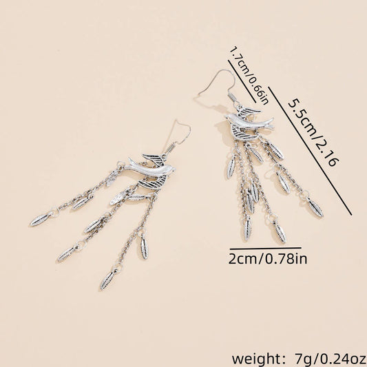 Willow Leaf Swallow Tassel Long Earrings