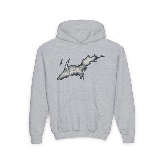 Youth Heavy Blend Hoodie with U.P Map - Cozy and Stylish for Nature Lovers