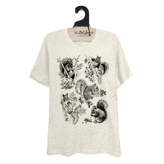 Heather Natural Unisex or Ladies Tee with Squirrels