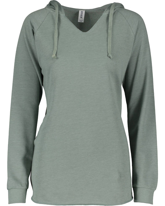 Sage Green Fleece V-Notch Beach Pullover Hood w/ Evergreens