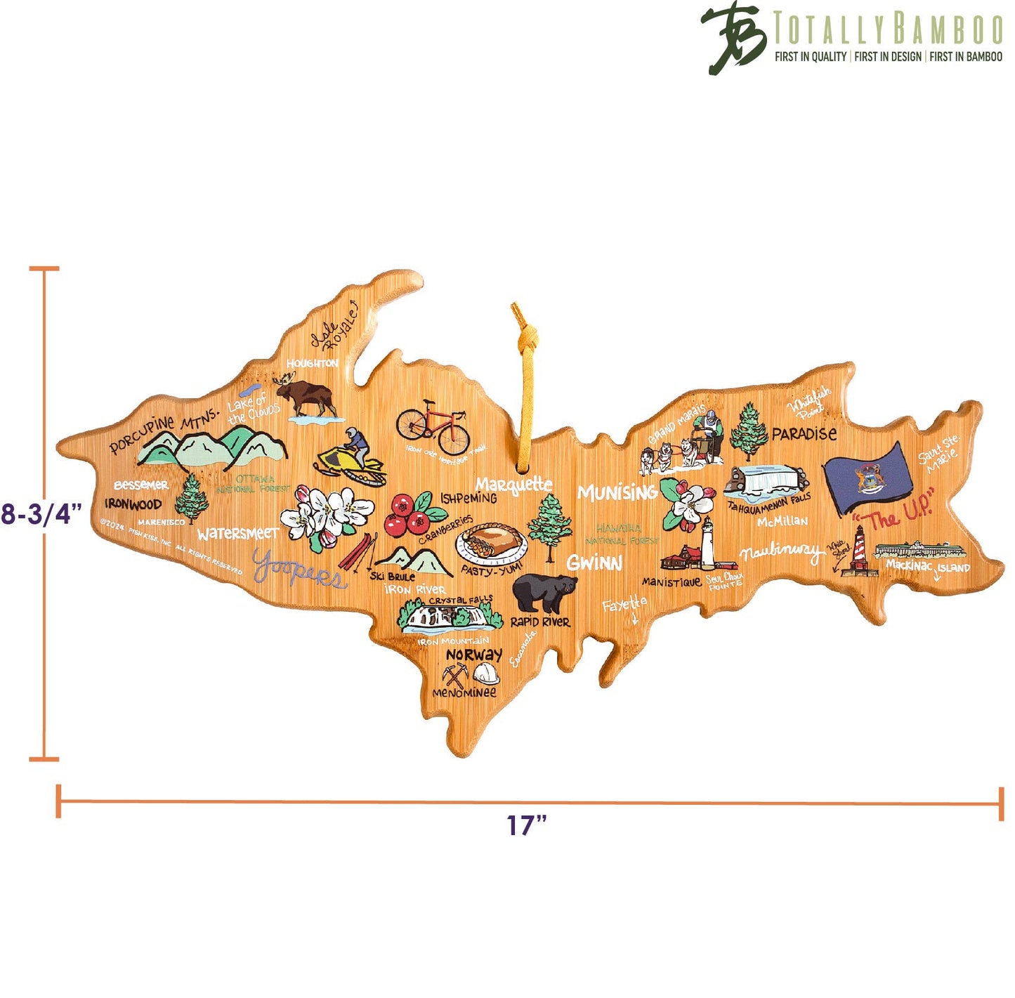 Michigan Upper Peninsula Cutting Board with Art by Fish Kiss