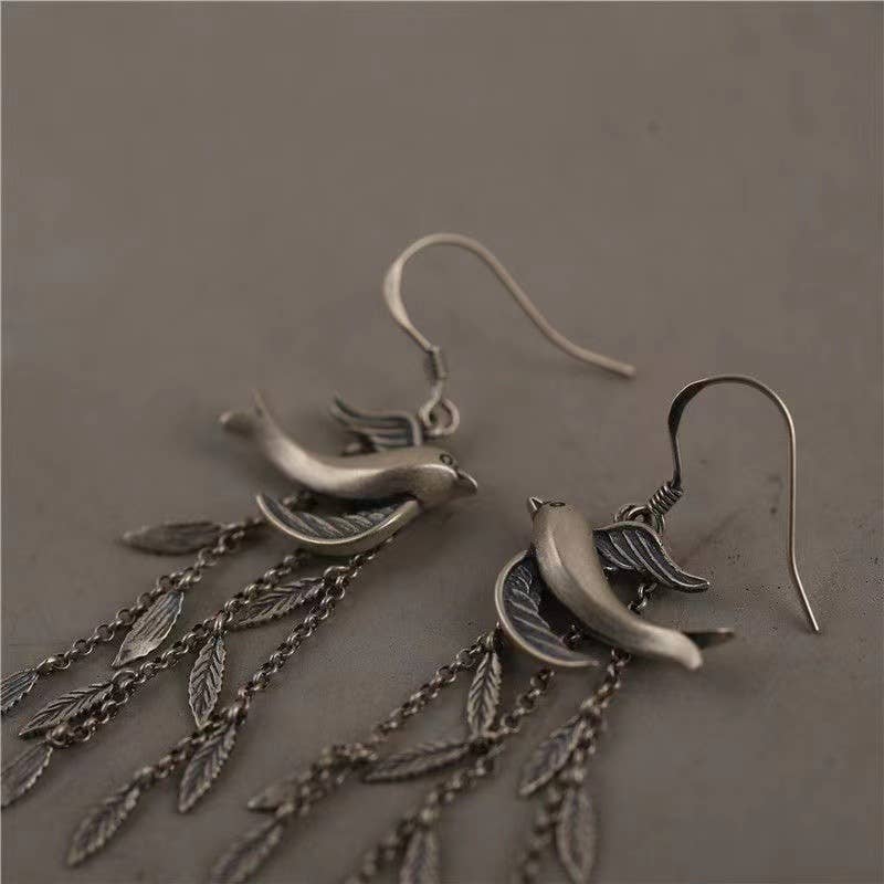 Willow Leaf Swallow Tassel Long Earrings