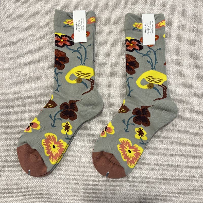 Retro oil painting style colorful print mid-calf socks