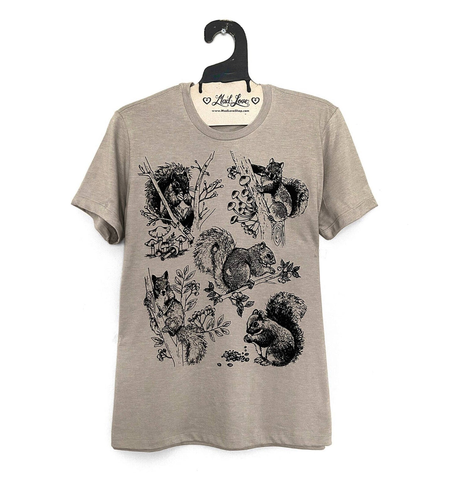 Heather Natural Unisex or Ladies Tee with Squirrels