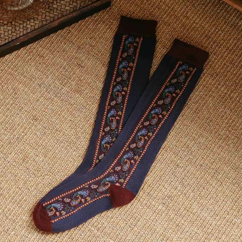 Paisley long high top socks