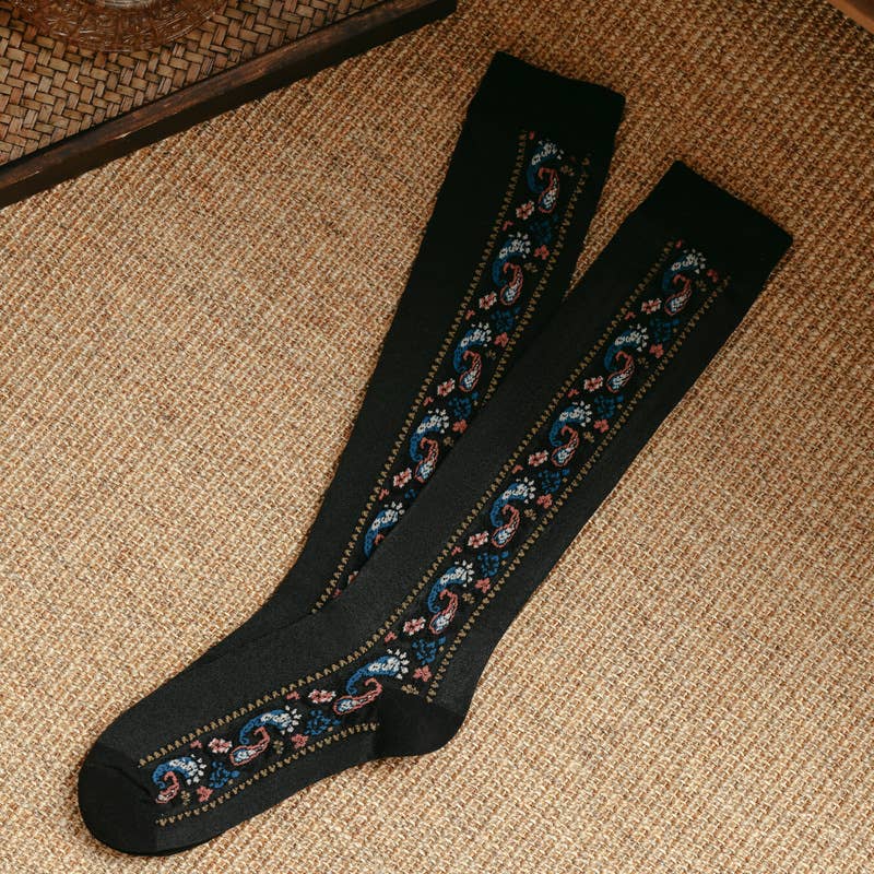 Paisley long high top socks