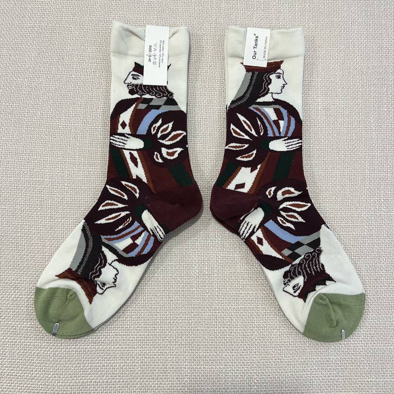 Retro oil painting style colorful print mid-calf socks