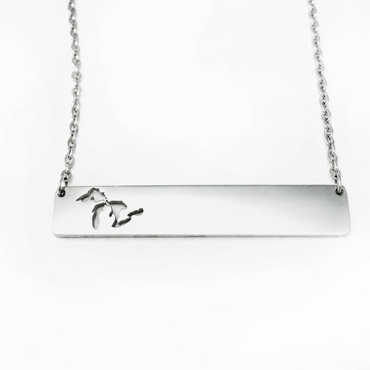 Great Lakes Cutout Bar Pendant, Horizontal Silver