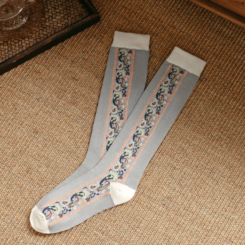 Paisley long high top socks