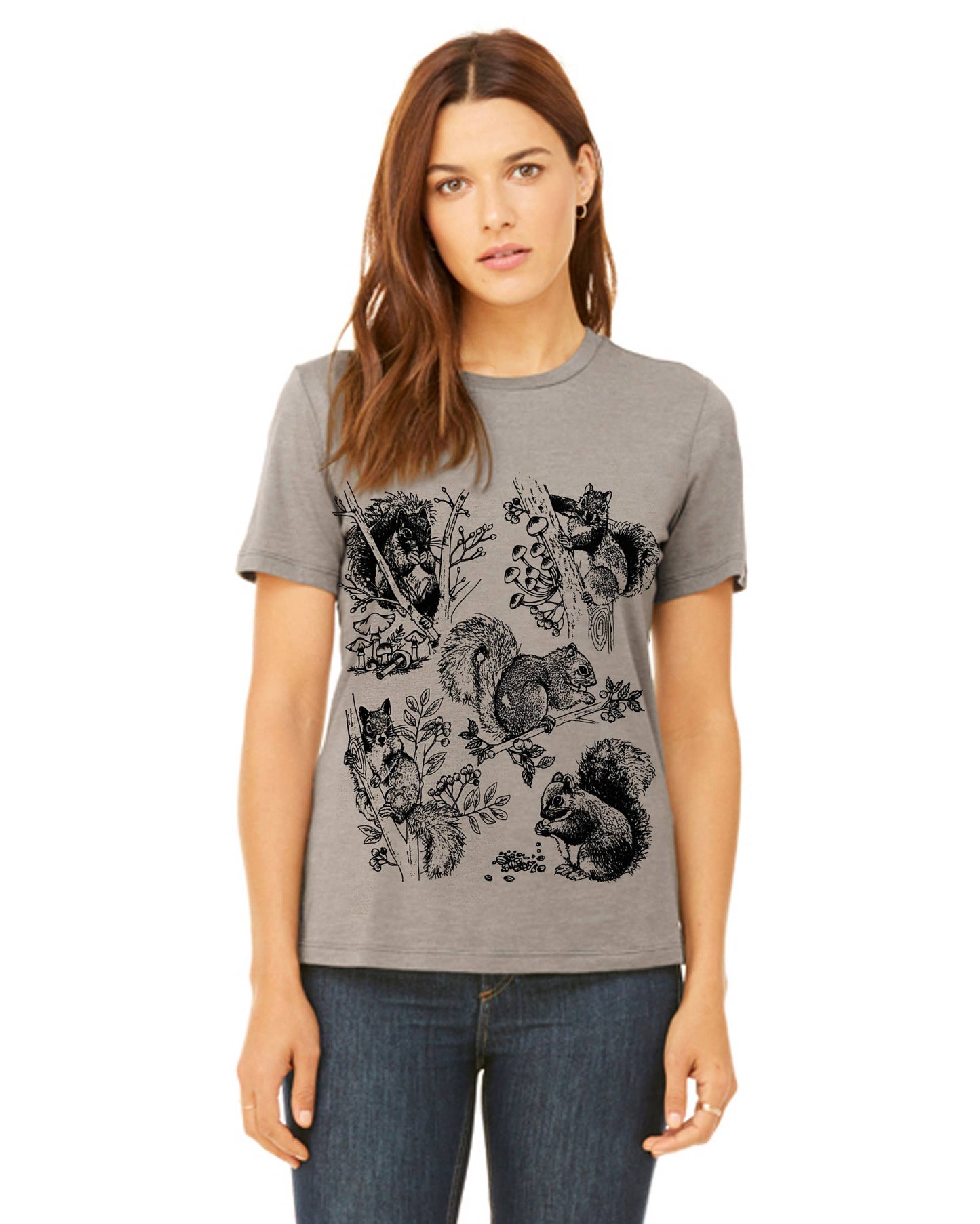 Heather Natural Unisex or Ladies Tee with Squirrels
