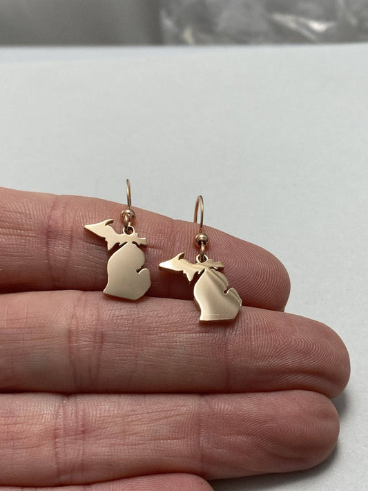 Michigan Gold or Rose Gold Outline Earrings
