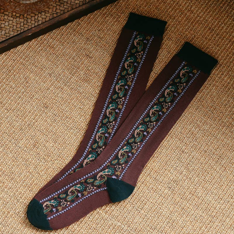 Paisley long high top socks