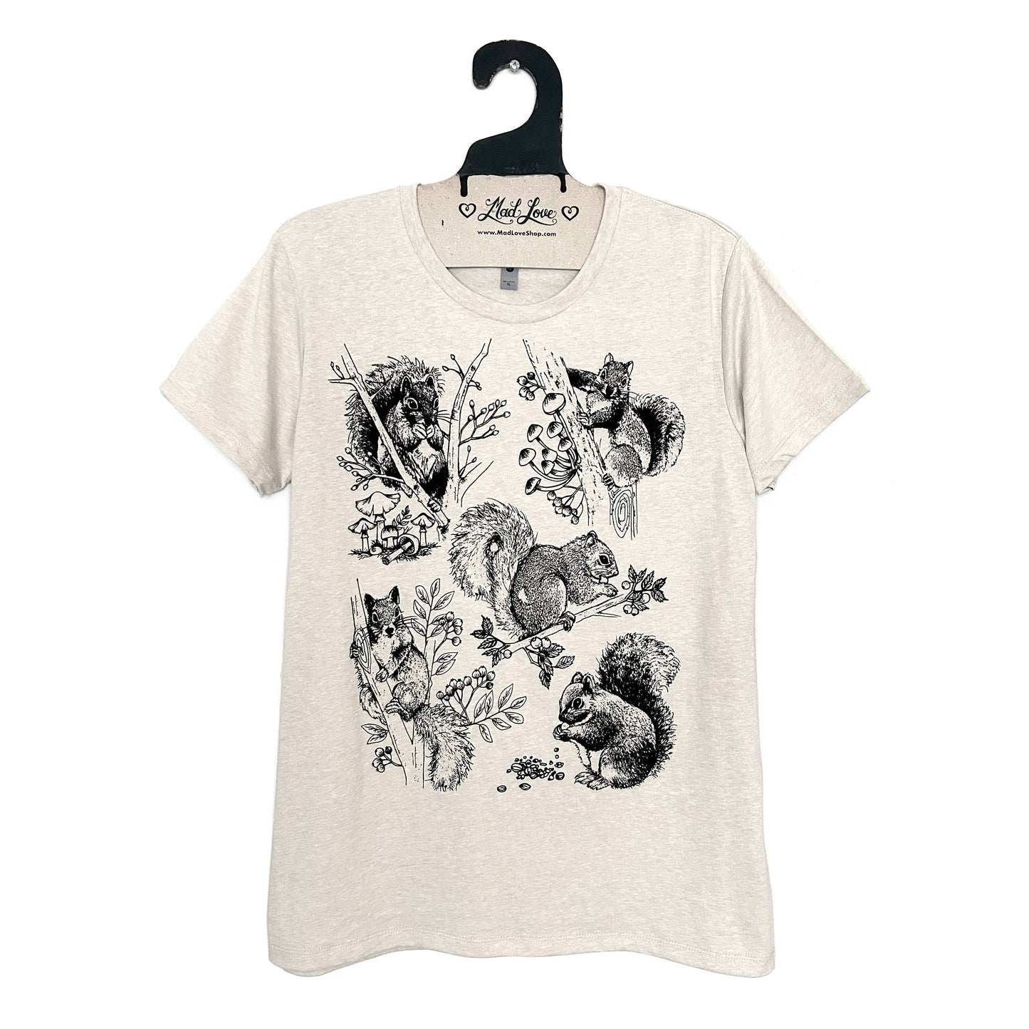 Heather Natural Unisex or Ladies Tee with Squirrels