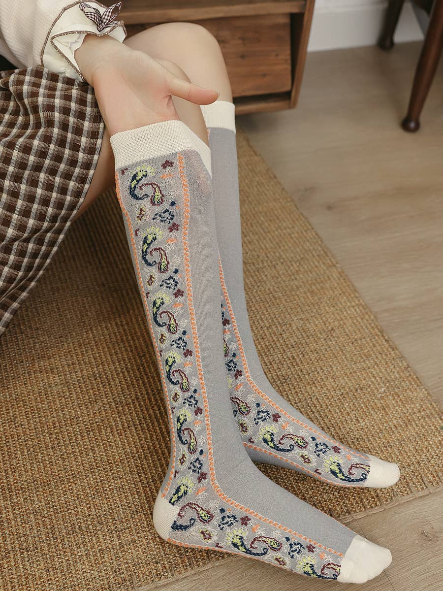 Paisley long high top socks