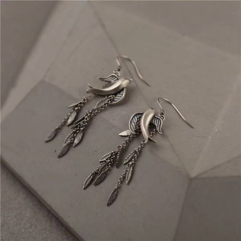 Willow Leaf Swallow Tassel Long Earrings