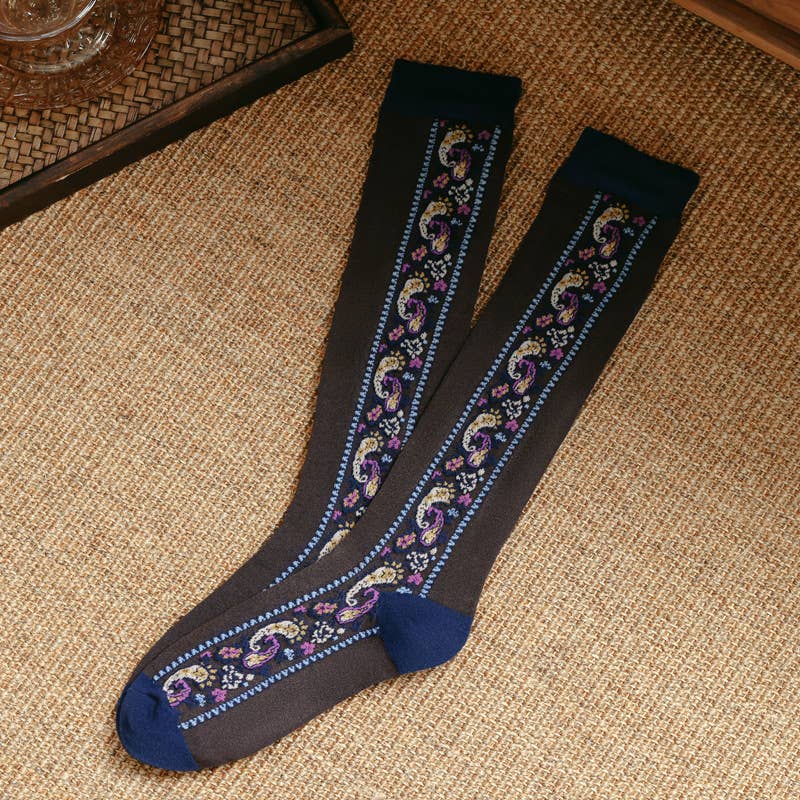 Paisley long high top socks