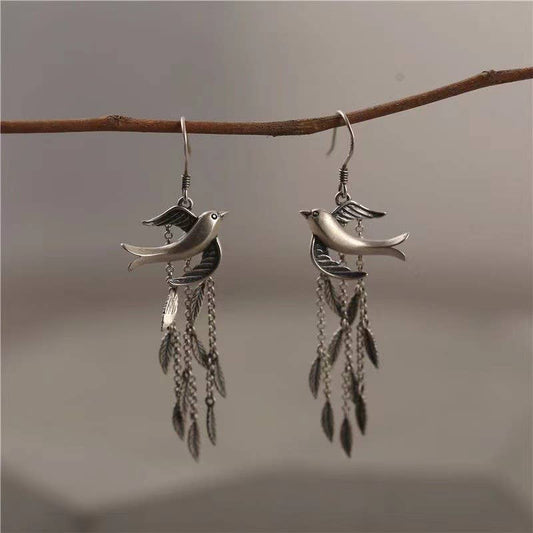 Willow Leaf Swallow Tassel Long Earrings