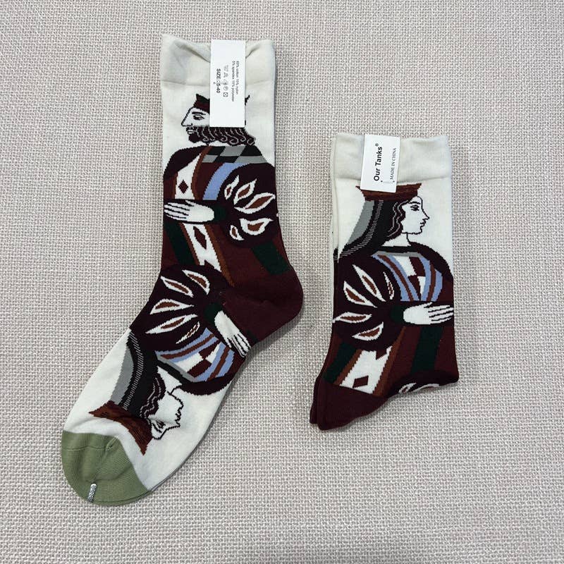 Retro oil painting style colorful print mid-calf socks