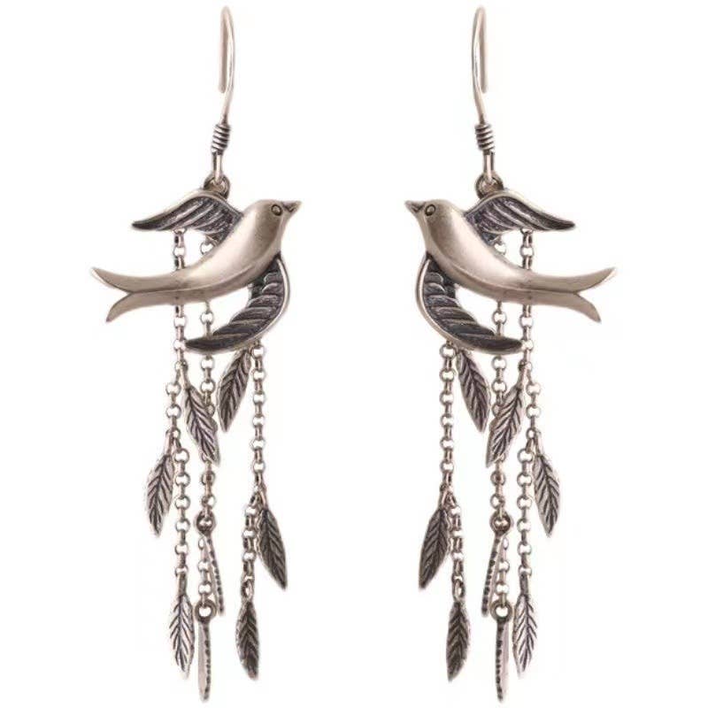 Willow Leaf Swallow Tassel Long Earrings