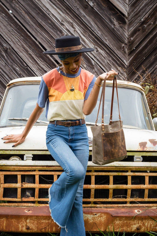 The Classic Waxed Canvas Bag | Tote Bag with ENGRAVED Leather Pocket | Small
