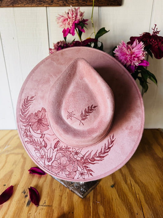 Blushing Pastures - Hand Burned Wide Brim Hat