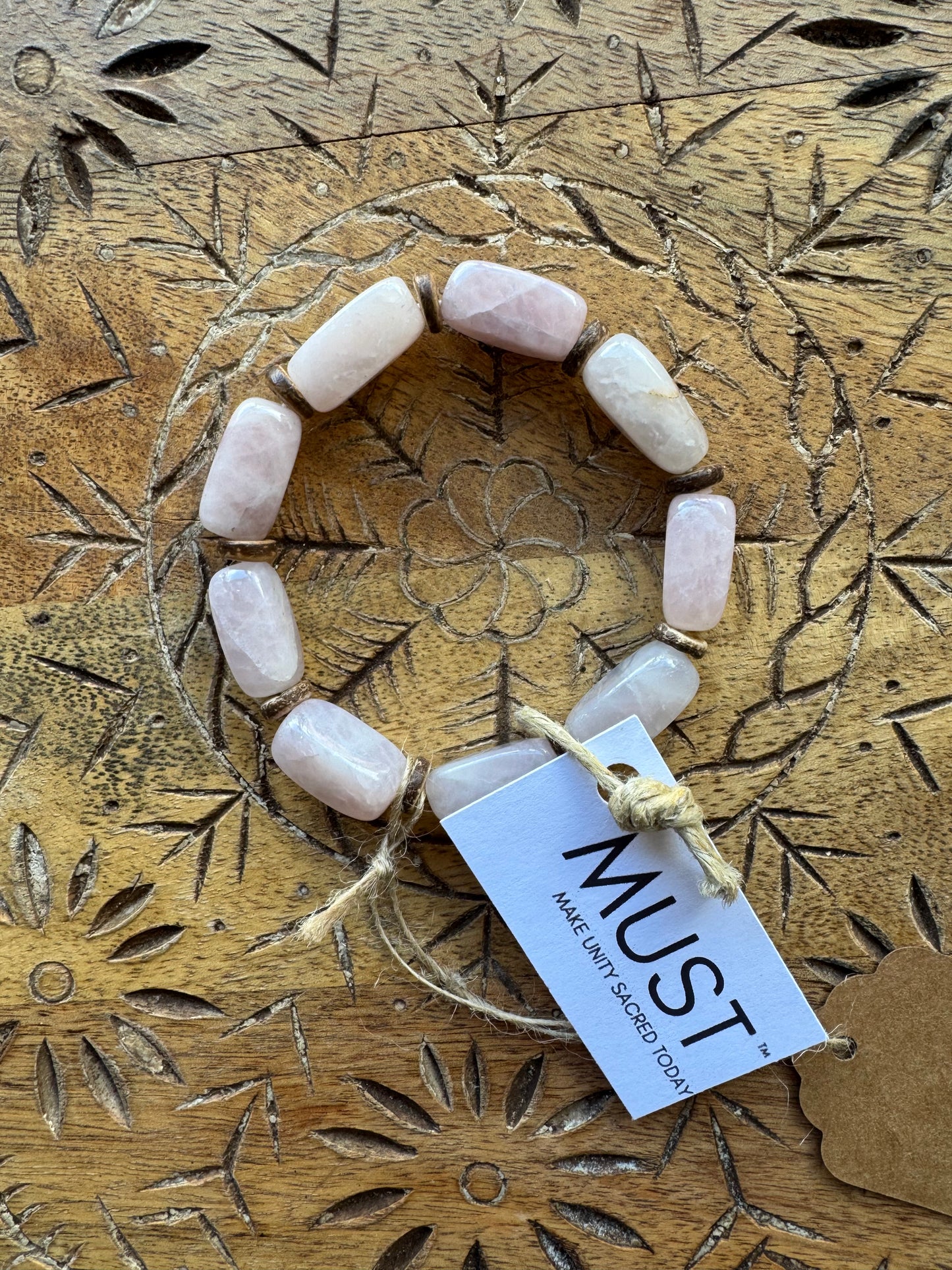 Rose Quartz Semi Precious Stone Beaded Bracelet - by Must