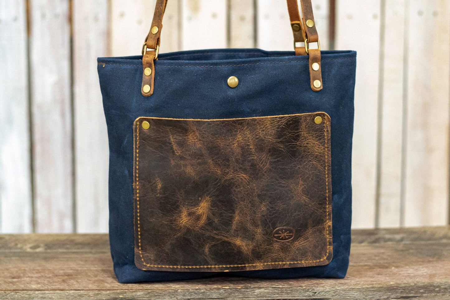 The Classic Waxed Canvas Bag | Tote Bag with Leather Pocket | Small