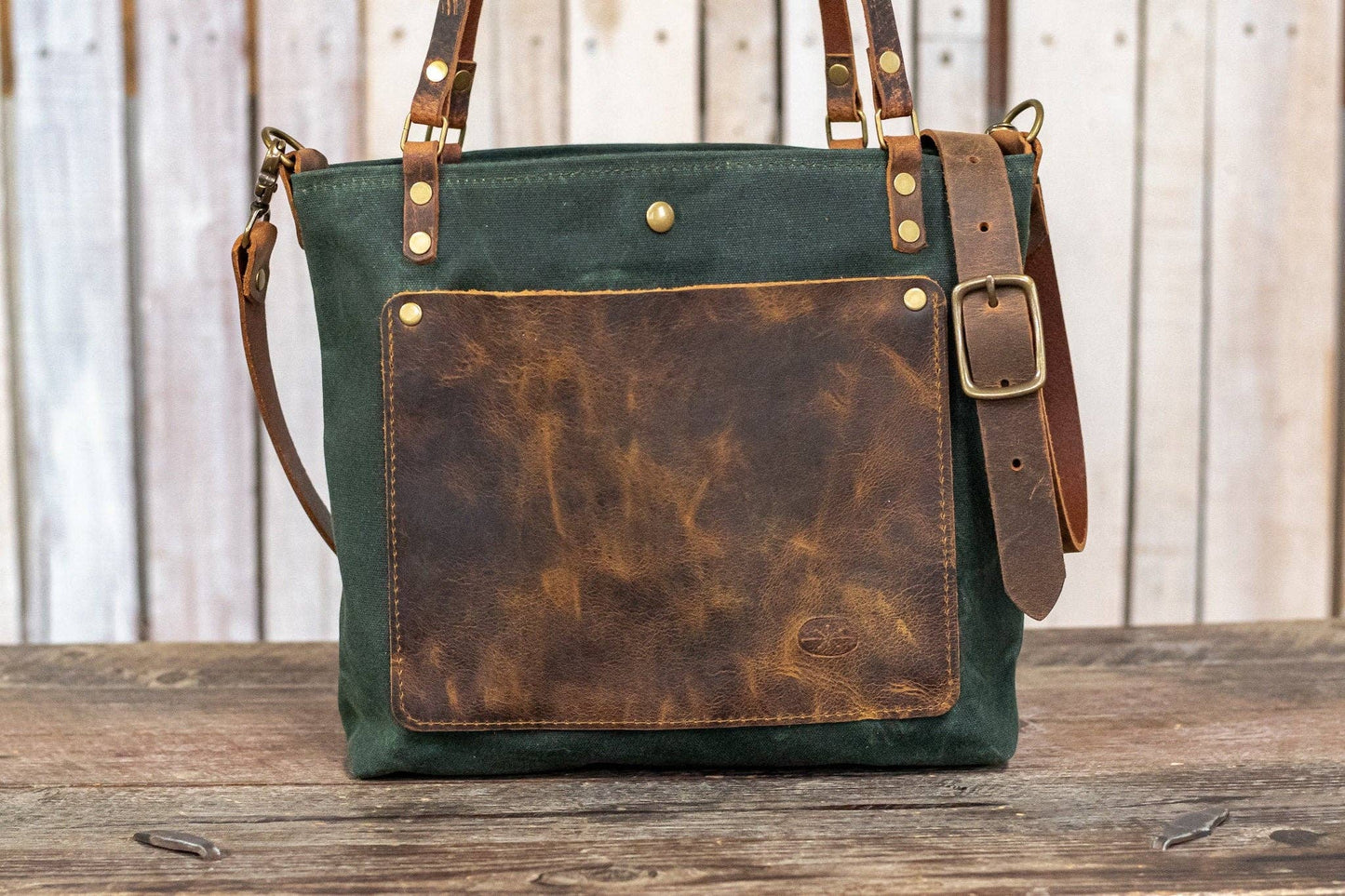 The Classic Waxed Canvas Bag | Tote Bag with Leather Pocket | Small