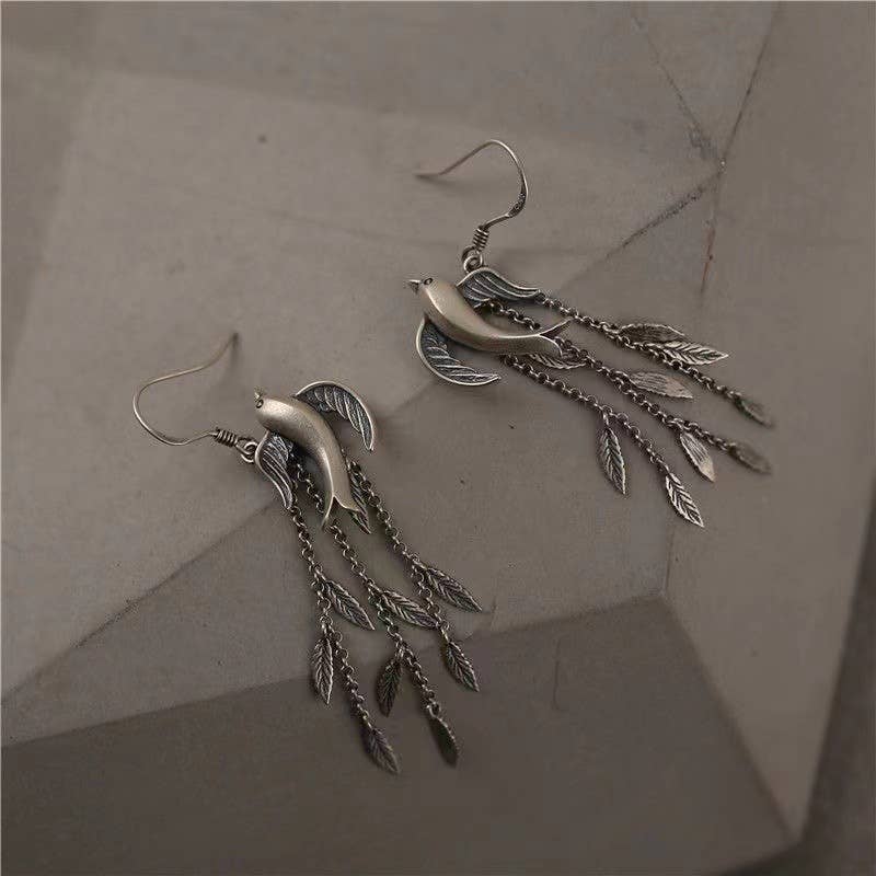 Willow Leaf Swallow Tassel Long Earrings