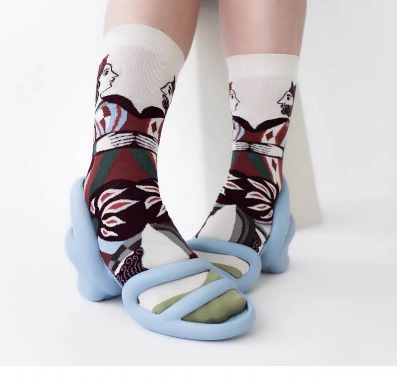 Retro oil painting style colorful print mid-calf socks