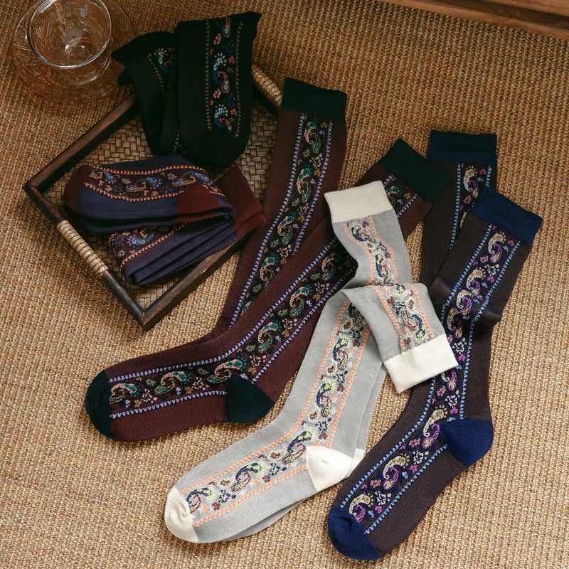 Paisley long high top socks
