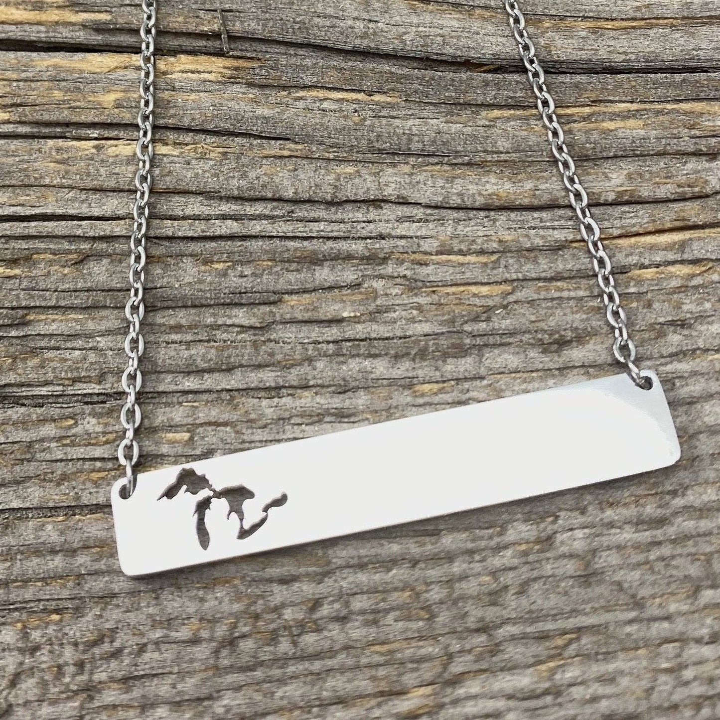 Great Lakes Cutout Bar Pendant, Horizontal Silver