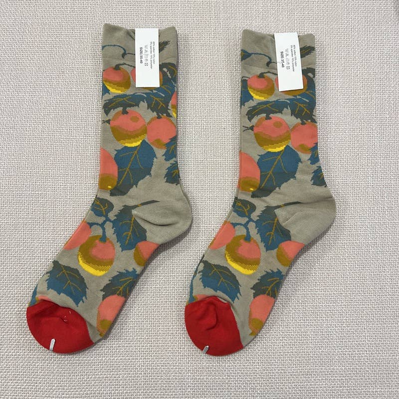 Retro oil painting style colorful print mid-calf socks